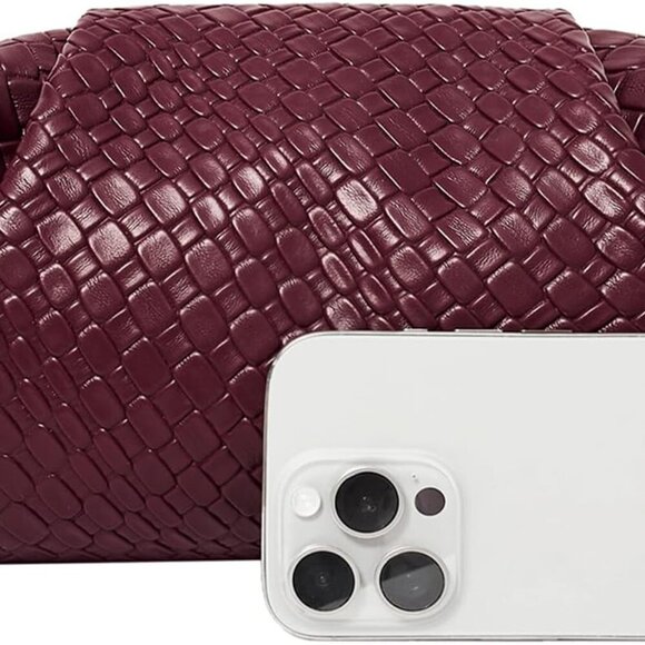 Women's Vegan Leather Purse Ruched Bag Evening Handbag Dumpling Clutch Purse - Picture 5 of 6